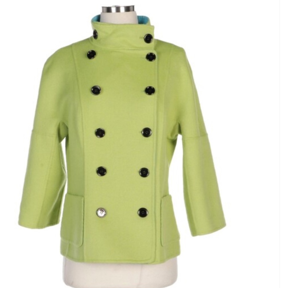 PerSe by Carlisle Wool Green & Blue Reversible Pea Coat Size 6 NWT